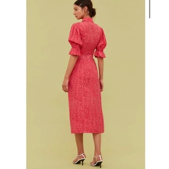 C/MEO Early On Midi Dress Pink Woodgrain Balloon Puff Sleeve Button (D2) - Picture 8 of 13